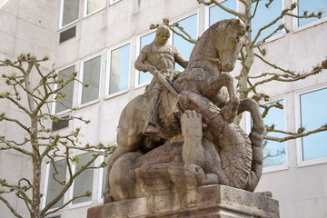 Obraz premium Statue of St. George slaying the dragon, Pirmasens, Germany,2017
