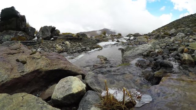 small stream running from the snowy waters