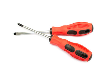 Black and red screwdriver isolated on white background. Screw screwdriver for repairing and tightening screws