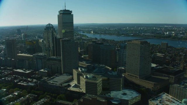 Aerial view city buildings Prudential Tower Boston USA 