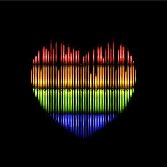 Heart vector black icon, Love symbol. Eq, equalizer scale in heart. Valentines day sign, emblem, Flat style for graphic and web design, logo , sound level eps 10 in black