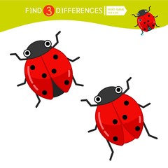 Find differences.  Educational game for children. Cartoon vector illustration of cute ladybug..