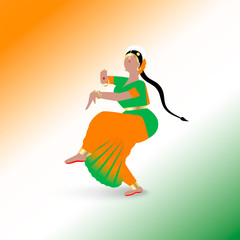 Indian dancing woman dressed in a traditional sari dress in national flag colors isolated on white backgroung