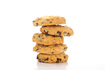 stack of cookies on white background.