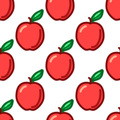 Apple seamless pattern. Autumn, summer vintage design icon. Vector fruit illustration. Green background. Hand drawn cute apples with cut sliced core for textile, manufacturing, fabrics and decor