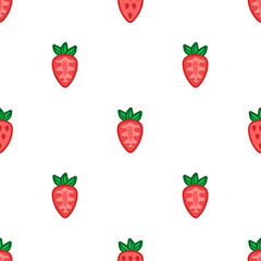 Strawberry pink, red, green seamless pattern. Autumn, summer, spring vintage design icon. Vector fruit illustration. Hand drawn cute with cut sliced core for textile, manufacturing, fabrics and decor