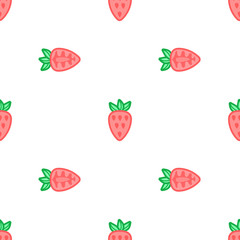 Strawberry pink, red, green seamless pattern. Autumn, summer, spring vintage design icon. Vector fruit illustration. Hand drawn cute with cut sliced core for textile, manufacturing, fabrics and decor