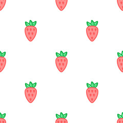 Strawberry pink, red, green seamless pattern. Autumn, summer, spring vintage design icon. Vector fruit illustration. Hand drawn cute with cut sliced core for textile, manufacturing, fabrics and decor