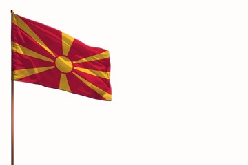 Fluttering Macedonia isolated flag on white background, mockup with the space for your content.