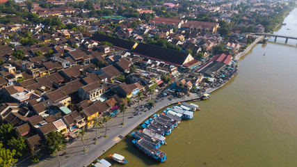 Aerial view panorama of Hoi An old town or Hoian ancient town. Royalty high-quality free stock...