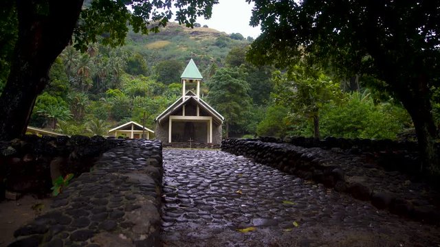 Church building Vaitahu on Tahuata Island Marquesas Pacific 