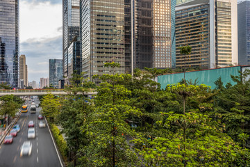 Obraz premium busy urban traffic of hong kong downtown district in china.