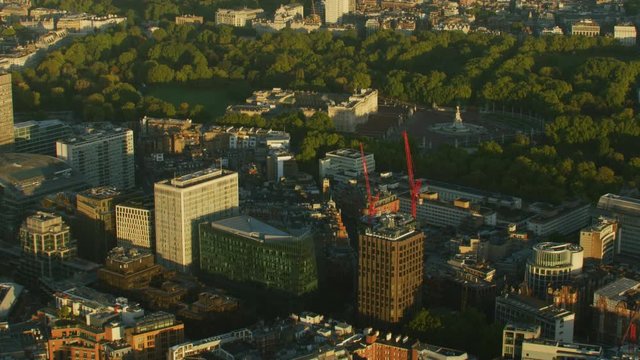 Aerial view sunrise over Buckingham Palace London UK