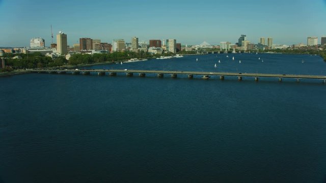 Aerial view Memorial bridge river Great Dome Boston 