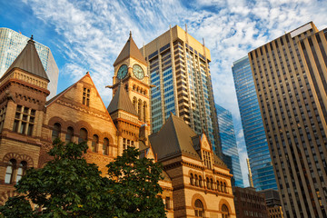 Toronto City Hall and Nathan Phillips Square at sunset