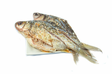 fermented fish or pickled fish isolated / traditional thai style food with rice ferment raw preserved fish