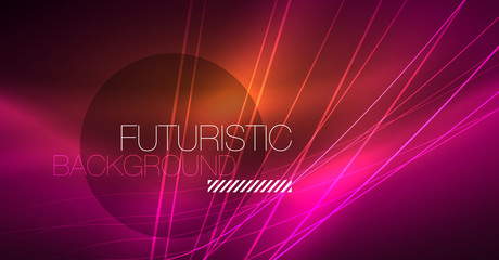 Digital technology abstract background - neon geometric design. Abstract glowing lines. Colorful techno background. Futuristic shape.