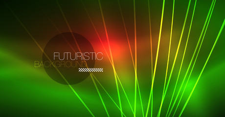 Digital technology abstract background - neon geometric design. Abstract glowing lines. Colorful techno background. Futuristic shape.