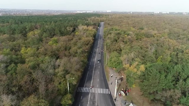 Filming of running athletes along the road from the top on the half marathon in Zaporizhia 7