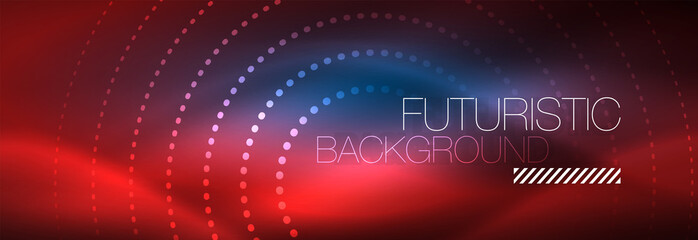 Glowing neon circle line dots, round line design, abstract style on black background. Neon abstract round circles Magic neon lights and glowing dots