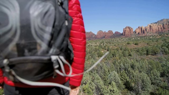 Healthy female traveler backpacking Verde Valley Arizona America