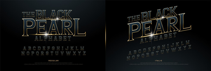 Alphabet golden metallic and effect designs for logo, Poster, Invitation. Exclusive Gold Letters Typography regular font movie concept. vector illustration