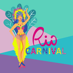 Brazil Carnival. Vector illustration with brazilian dancing girl