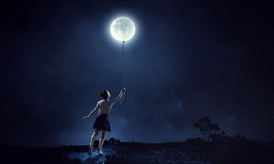 Fototapeta na wymiar Girl holds the moon . Mixed media