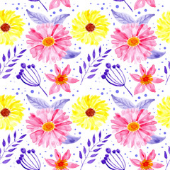 Fototapeta na wymiar pretty flower watercolor seamless pattern