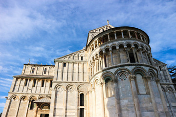 Fototapeta na wymiar Cathedral in Pisa, Tuscany closeup view of the facade
