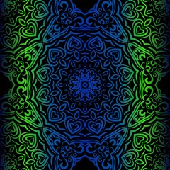 Mandala Seamless Floral Pattern. Design For Square Fashion Print. Vector Illustration. Blue, green color