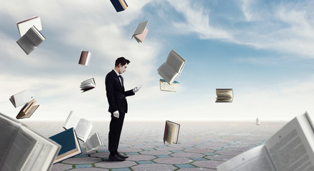 Young man mime. Mixed media