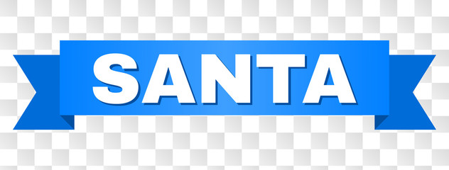 SANTA text on a ribbon. Designed with white title and blue stripe. Vector banner with SANTA tag on a transparent background.