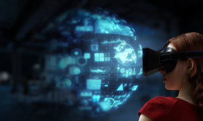 Experiencing virtual technology world. Mixed media