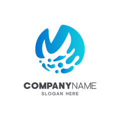 initial letter m with water splash, logo design template