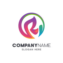 nature letter r logo design, initial letter r with leaf