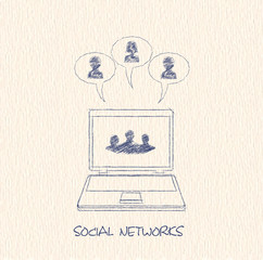 Drawing pencil scheme of  social networks communication people Internet.