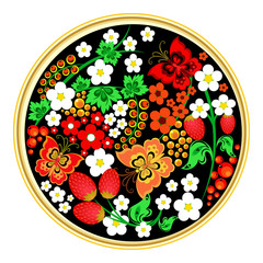  bright round pattern in traditional Russian Khokhloma style
