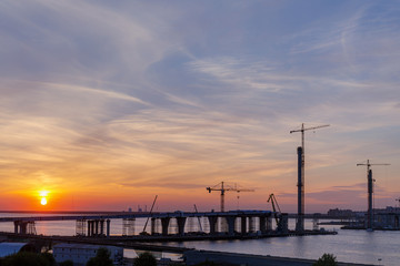 Obraz premium construction site at sunset