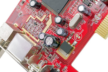 electronic circuit board with processor on white
