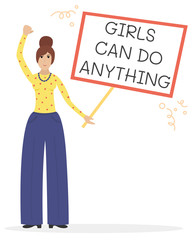 Vector feminist illustration. Girl power poster. Girls can do anything. International womens day.