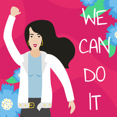 Vector feminist illustration. Girl power poster. We can do it. International womens day.