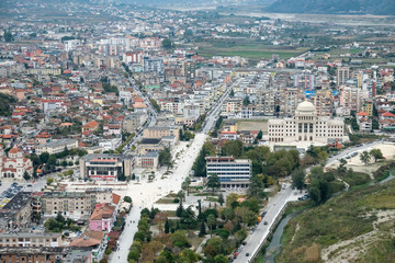 Fototapeta na wymiar Panoramic view onto Berat city center from Berat Castle in Albania