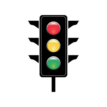 Stoplight sign. Icon traffic light on white background. Symbol regulate movement safety and warning. Electricity semaphore regulate transportation on crossroads urban road. Flat vector illustration