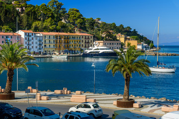 Seafront of seaport town Porto Santo Stefano in Monte Argentario. Tuscany. Italy