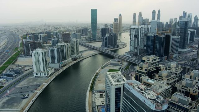 Aerial city view Downtown skyscrapers condominium Dubai UAE