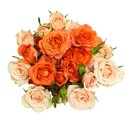 Round bouquet of orange and peach rose flowers