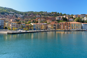 View of seaport town Porto Santo Stefano in Monte Argentario. Tuscany. Italy