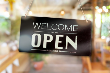 Welcome open sign for business background