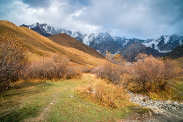The highest peak of Georgia is Shkhara. Main Caucasian ridge, Zemo Svaneti